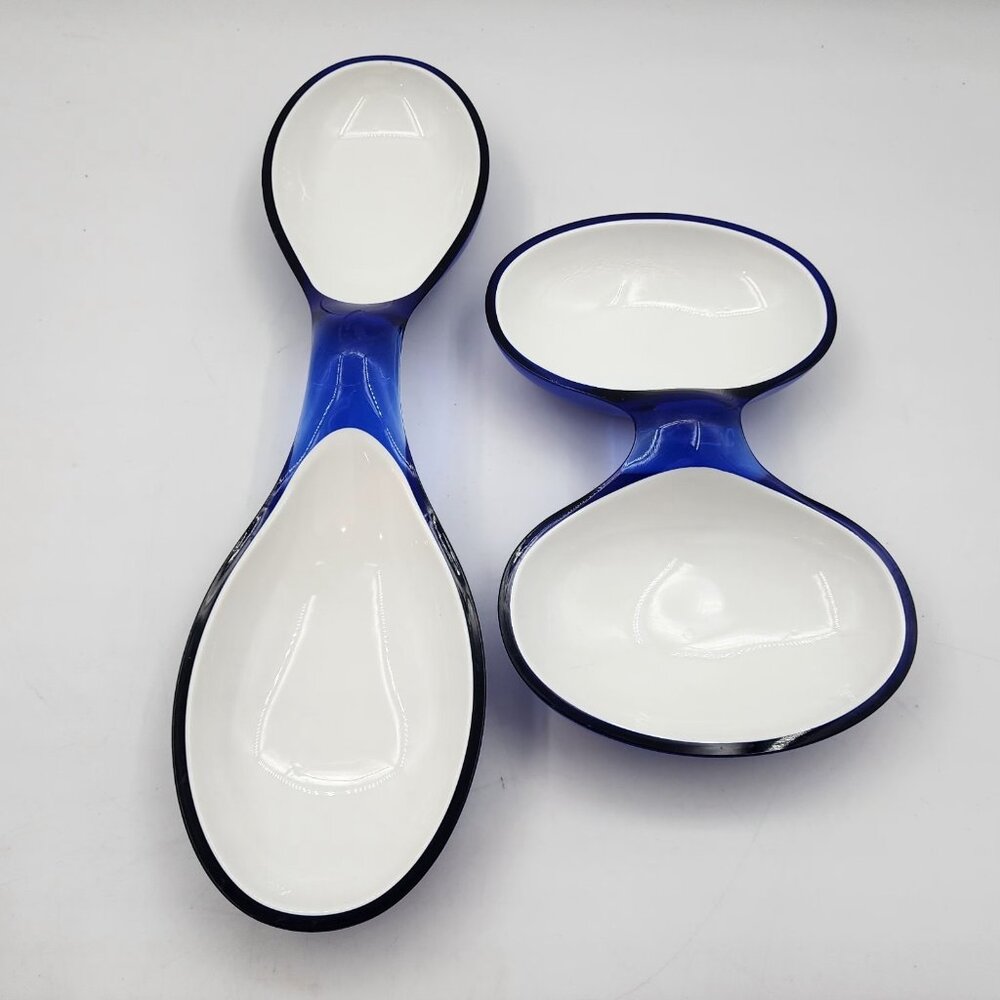Guzzini Modern Fused Acrylic Interlocking Serving Dish 2Piece Colbalt Blue Italy